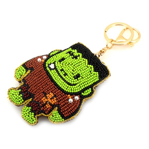 HALLOWEEN SEED BEAD FRANKENSTEIN BAG CHARM KEYCHAIN
