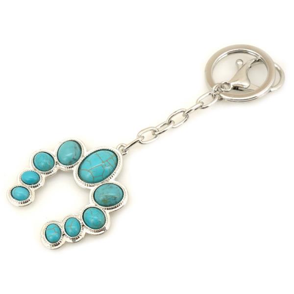WESTERN METAL STONE HORSESHOE BAG CHARM KEYCHAIN
