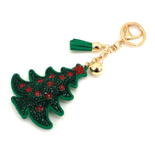 CHRISTMAS RHINESTONE TREE KEYCHAIN WITH TASSEL