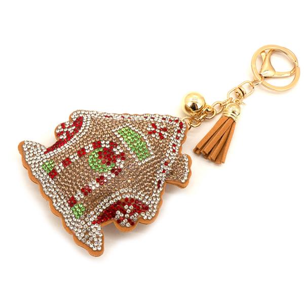 CHRISTMAS RHINESTONE SWIRL TREE KEYCHAIN WITH TASSEL