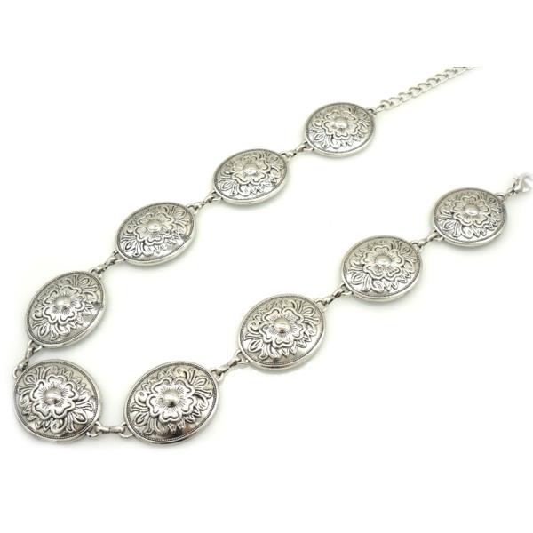 METAL WESTERN FLORAL ROUND CONCHO STATEMENT NECKLACE
