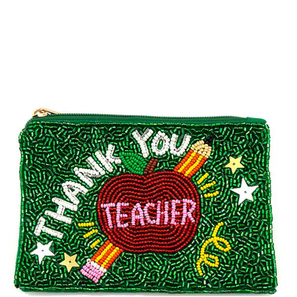 SEED BEAD THANK YOU TEACHER APPLE PENCIL COIN PURSE BAG