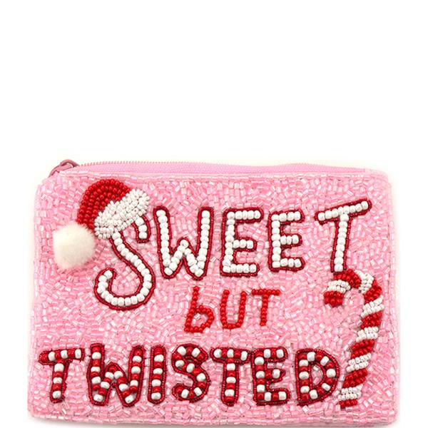 SEED BEAD CHRISTMAS CANDY CANE SWEET BUT TWISTED COIN PURSE BAG
