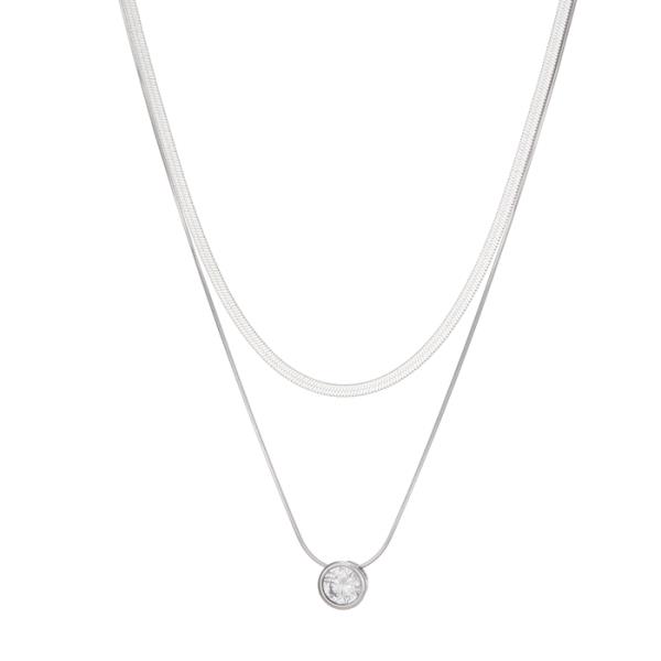 SECRET BOX  STAINLESS STEEL 2 LAYERED BEZEL NECKLACE