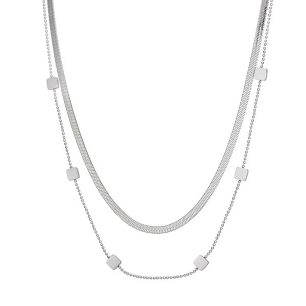 SECRET BOX  STAINLESS STEEL CUBE NUGGET 2 LAYERED NECKLACE