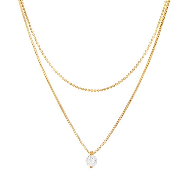 SECRET BOX STAINLESS STEEL 2 LAYERED BEZEL DROP NECKLACE
