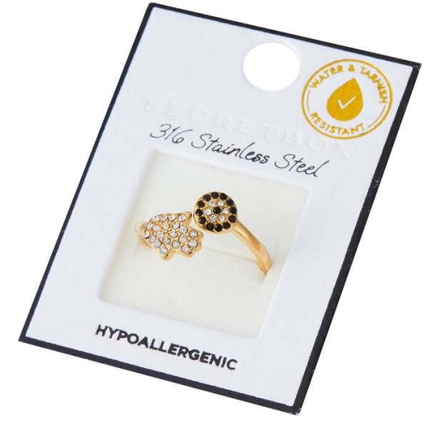 SECRET BOX STAINLESS STEEL EVIL EYE CZ RING