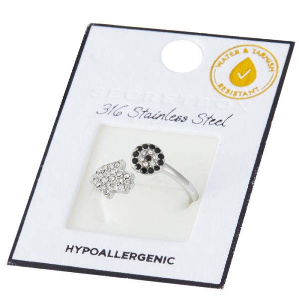 SECRET BOX STAINLESS STEEL EVIL EYE CZ RING