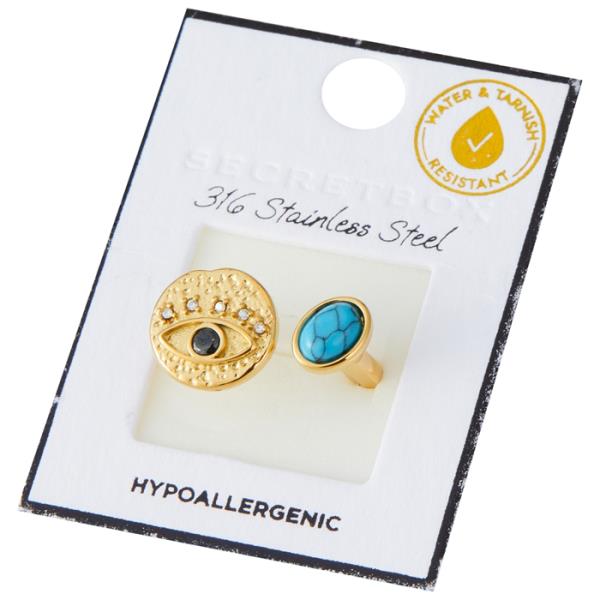 SECRET BOX STAINLESS STEEL TURQUSIE EVIL EYE OPEN RING
