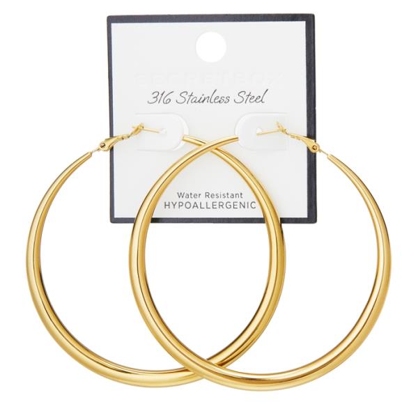 SECRET BOX  STAINLESS STEEL PLAIN 70MM HOOP EARRING
