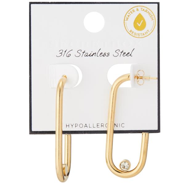 SECRET BOX STAINLESS STEEL LONG U HOOP WITH CZ EARRING