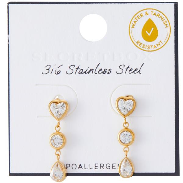 SECRET BOX  STAINLESS STEEL HEART BEZEL DROP EARRING
