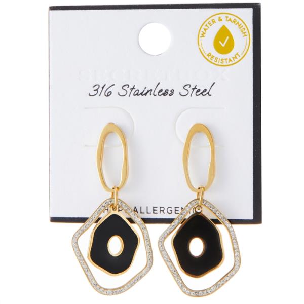 SECRET BOX STAINLESS STEEL BLACK DISK  DROP EARRING