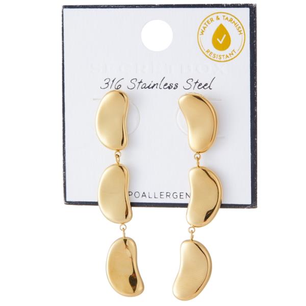 SECRET BOX  STAINLESS STEEL NUGGET DROP EARRING