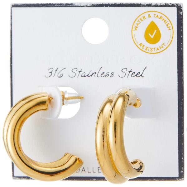 SECRET BOX  STAINLESS STEEL 2 LINE HOOP EARRING