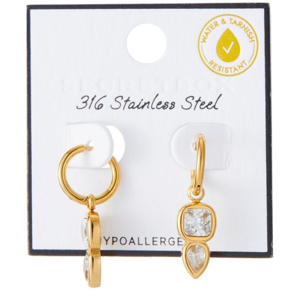 SECRET BOX STAINLESS STEEL BEZEL DROP HOOP EARRING