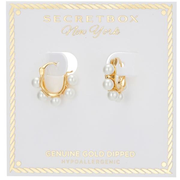 SECRET BOX  GOLD/SILVER DIPPED PEART STUDED HUGGIE HOOP EARRING
