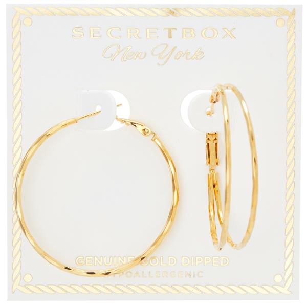 SECRET BOX GOLD/SILVER DIPPED 2 LINE 40MM HOOP EARRING