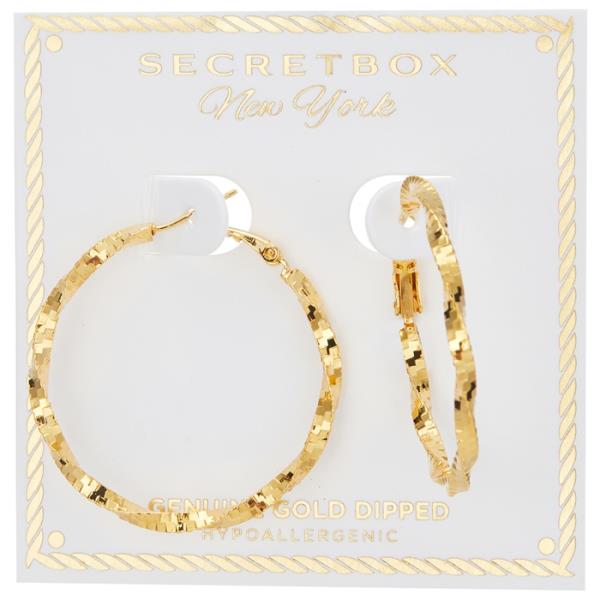 SECRET BOX GOLD/SILVER DIPPED TWISTED CUTTED HOOP EARRING