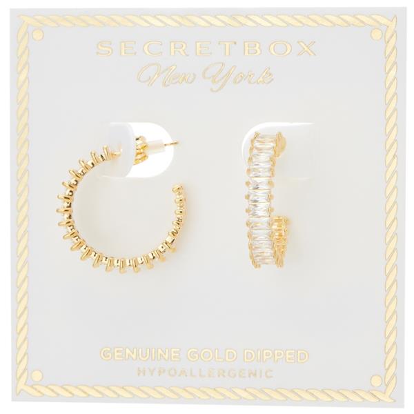 SECRET BOX GOLD/SILVER DIPPED EMERALD CZ HOOP EARRING