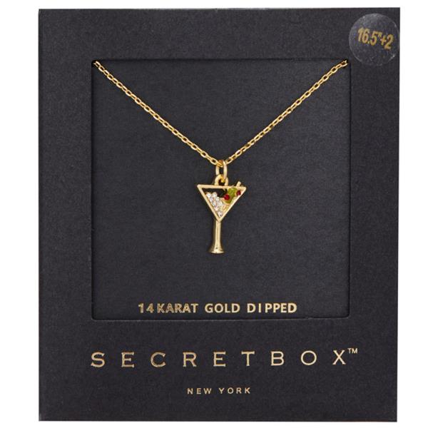 SECRET BOX  GOLD/SILVER DIPPED MARTINI GLASS NECKLACE