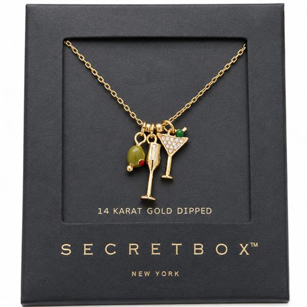 SECRET BOX  GOLD DIPPED OLIVE MARTINY NECKLACE