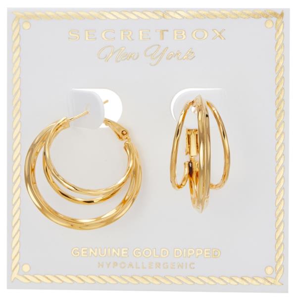 SECRET BOX GOLD/SILVER DIPPED 3 LINEORBIT HOOP EARRING