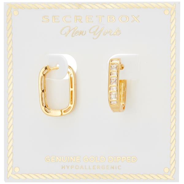 SECRET BOX GOLD/SILVER DIPPED EMERALD CZ  U HUGGIE HOOP EARRING