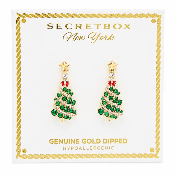 SECRET BOX GOLD DIPPED COLORFUL CZ CHRISTMAS TREE EARRING