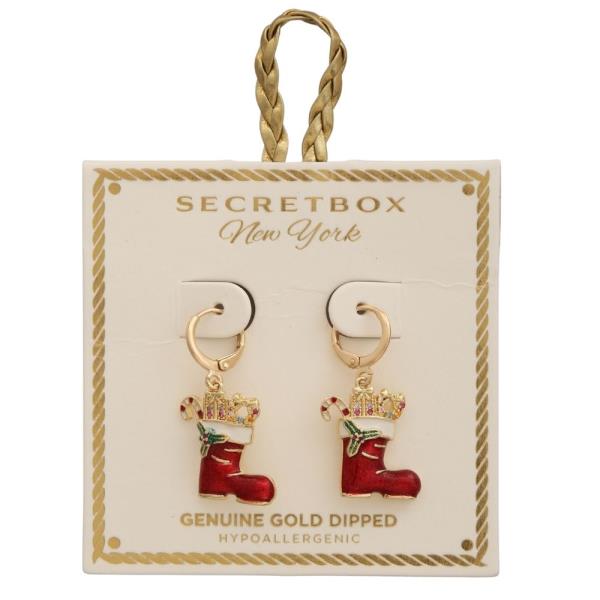 SECRET BOX GOLD DIPPED CHIRSTMAS BOOTS HUGGIE EARRING