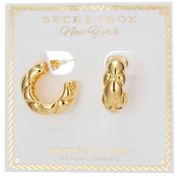 SECRET BOX  GOLD DIPPED PUFFY DIAMOND HATCH HOOP EARRING
