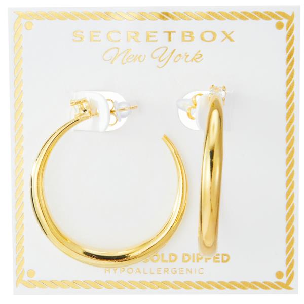 SECRET BOX GOLD/SILVER DIPPED CUBIC STUD HOOP EARRING