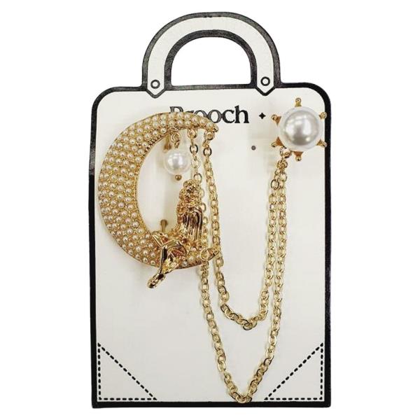 PEARL PAVED WOMAN SET ON THE MOON BROOCH