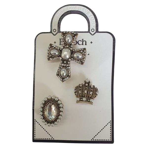 ANTIQUE PEARL PAVED 3 SET BROOCH CROSS