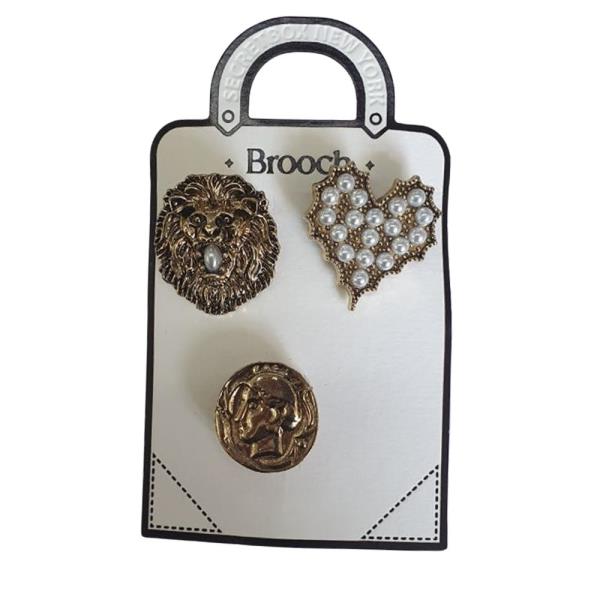 ANTIQUE PEARL PAVED 3 SET BROOCH LION