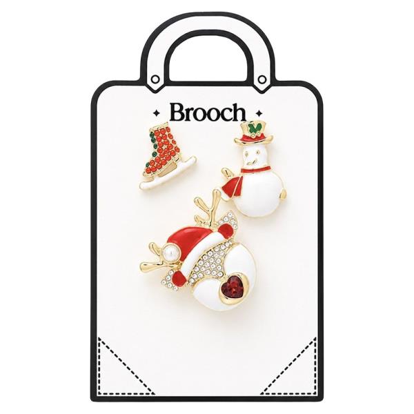 CHRISTMAS SKATE RUDOLF SNOWMAN 3 SET BROOCH