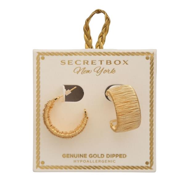 SECRET BOX GOLD DIPPED 20MM WIRE LINED HOOP EARRING