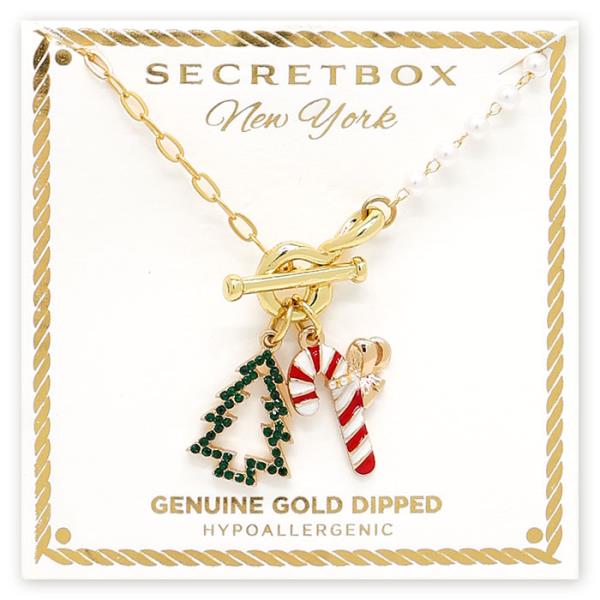 SECRET BOX GOLD DIPPED CHRISTMAS TREE N CANE NECKALCE