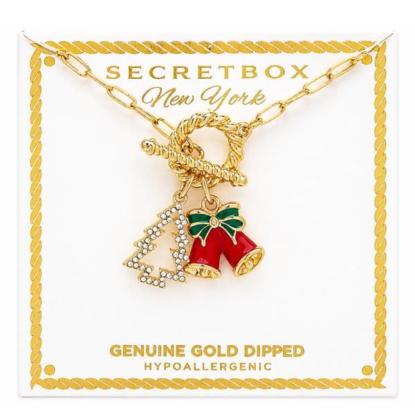 SECRET BOX GOLD DIPPED CHRISTMAS TREE N BELL NECKLACE