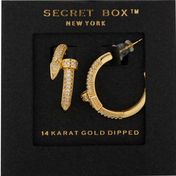 SECRET BOX GOLD DIPPED 17MM NAIL PAVED HOOP EARRING