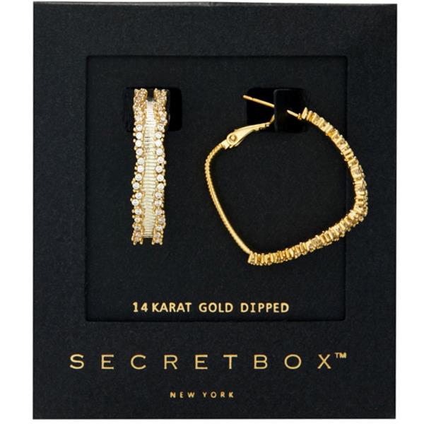 SECRET BOX  GOLD/SILVER DIPPED 24MM PAVED SQUARE HOOP EARRING
