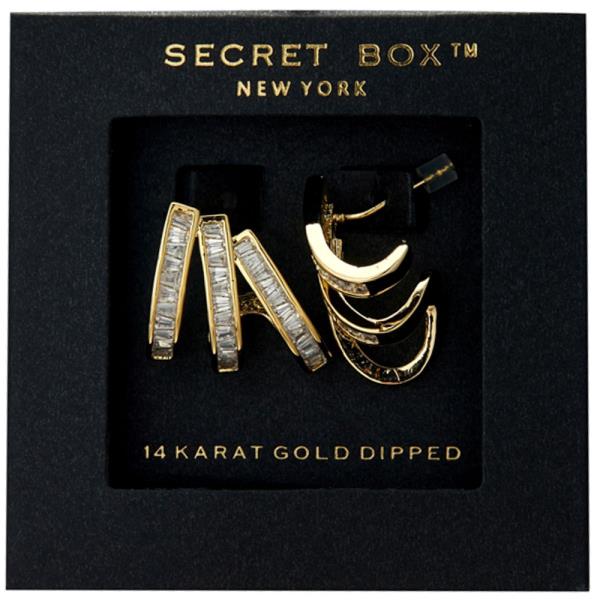 SECRET BOX  GOLD/SILVER DIPPED CRYSTAL 10MM EARRING