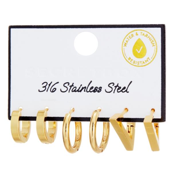SECRET BOX STAINLESS STEEL  3 SET HUGGIE EARRING