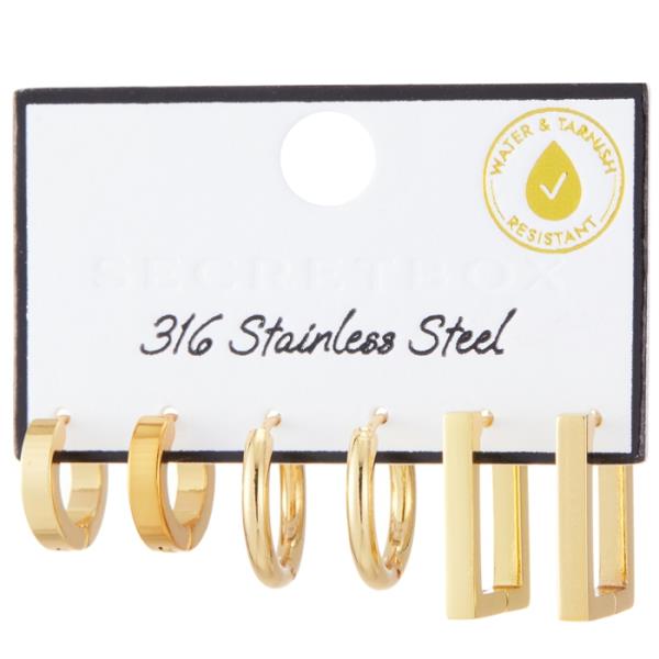 SECRET BOX  STAINLESS STEEL 3 SET HUGGIE EARRING