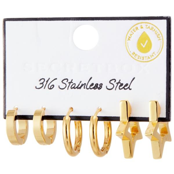 SECRET BOX STAINLESS STEEL 3 SET HUGGIE EARRING
