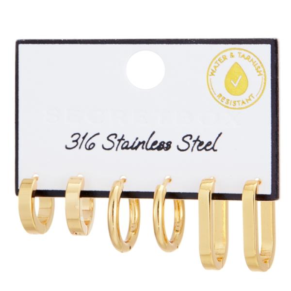 SECRET BOX STAINLESS STEEL 3 SET HUGGIE EARRING