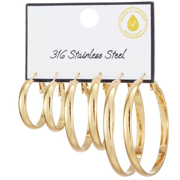 SECRET BOX STAINLESS STEEL 3 SET HOOP EARRING