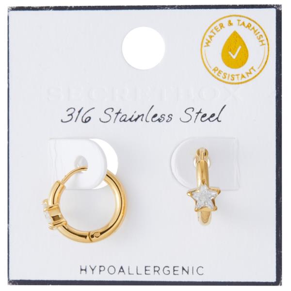 SECRET BOX STAINLESS STEEL STAR CZ HUGGIE EARRING