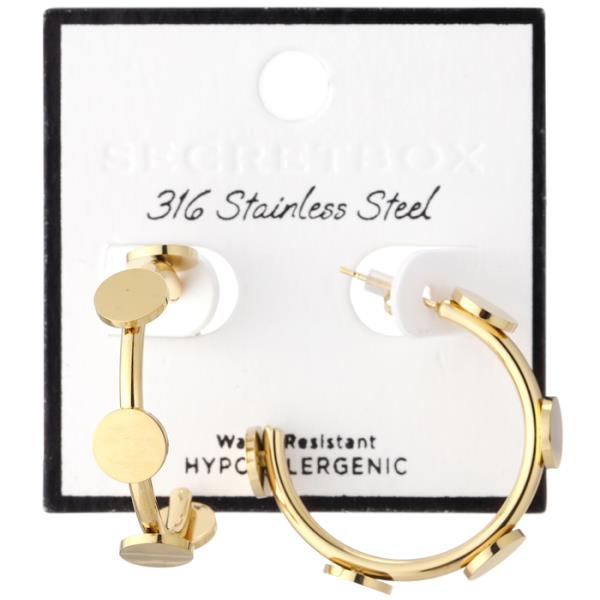 SECRET BOX STAINLESS STEEL CIRCLE STUD HOOP EARRING