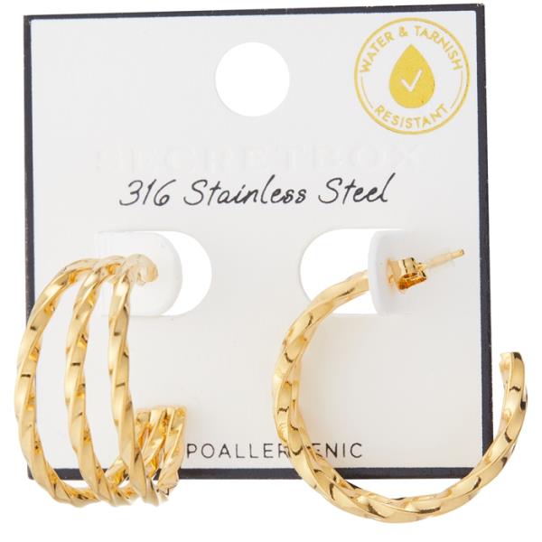 SECRET BOX  STAINLESS STEEL THICK TWIST HOOP EARRING